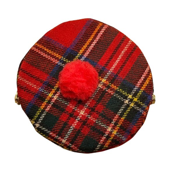 Women’s Red Plaid Wool With Gold Metal Kiss Lock & Frame Closure Coin Purse - Picture 1 of 7
